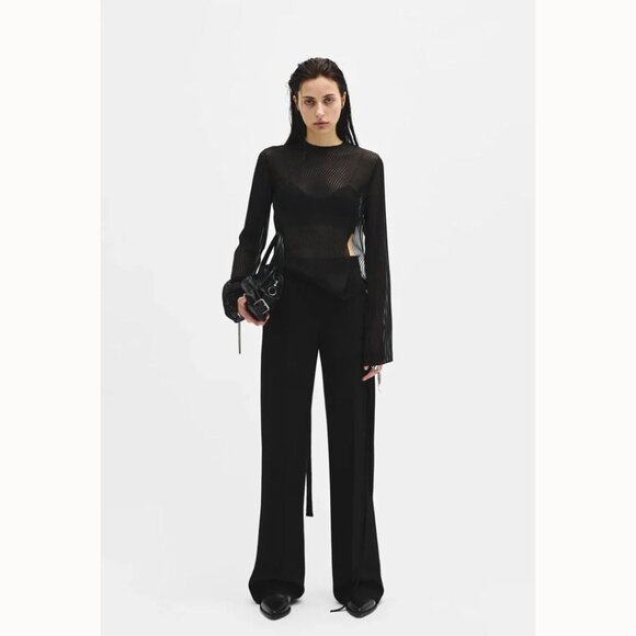 Ann Demeulemeester Wide-Leg Wool Trousers | Sculptural Minimalism in Goth Black - Picture 7 of 7